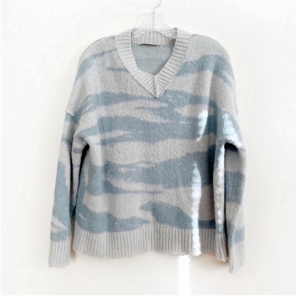 Allsaints Tiga Sweater blue v neck pullover tiger stripe alpaca wool - Picture 2 of 8